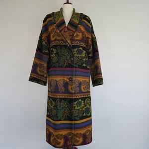 Vintage Gallery Wool Blend Striped Cocoon Coat Size Small